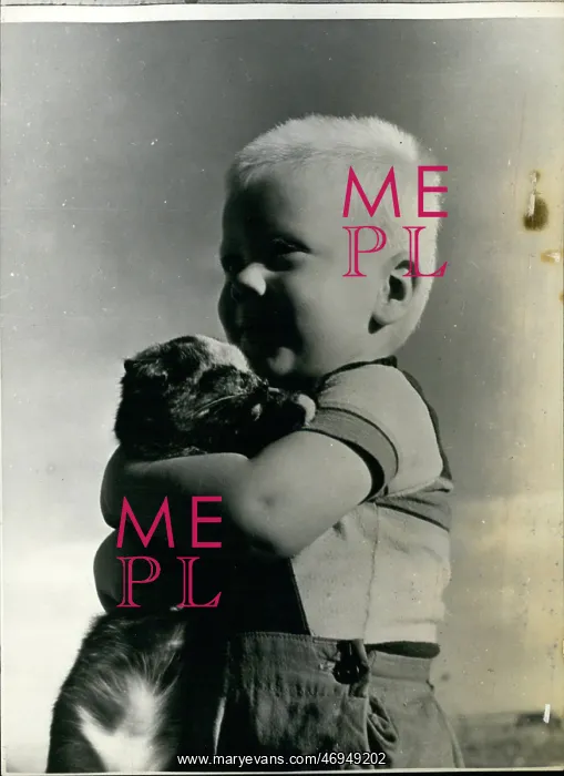 : Son of co-op farmer with pet cat, Saskatchewan, Canada : Son of co-op farmer with pet cat, Saskatchewan, Canada
