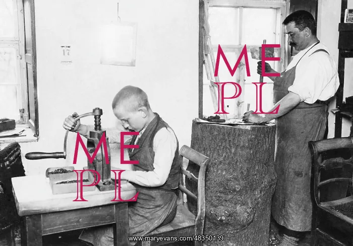: Son helping his father at work, 1907 : Son helping his father at work, 1907