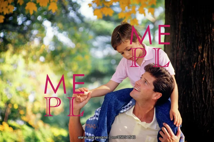 : Son Sitting on Father's Shoulders Looking at Each : Son Sitting on Father's Shoulders Looking at Each
