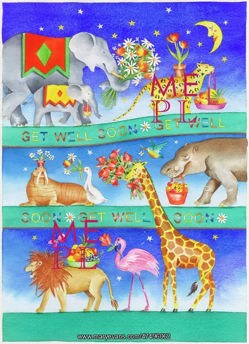 : Get Well Soon ? animals bringing flowers & fruit : Get Well Soon ? animals bringing flowers & fruit
