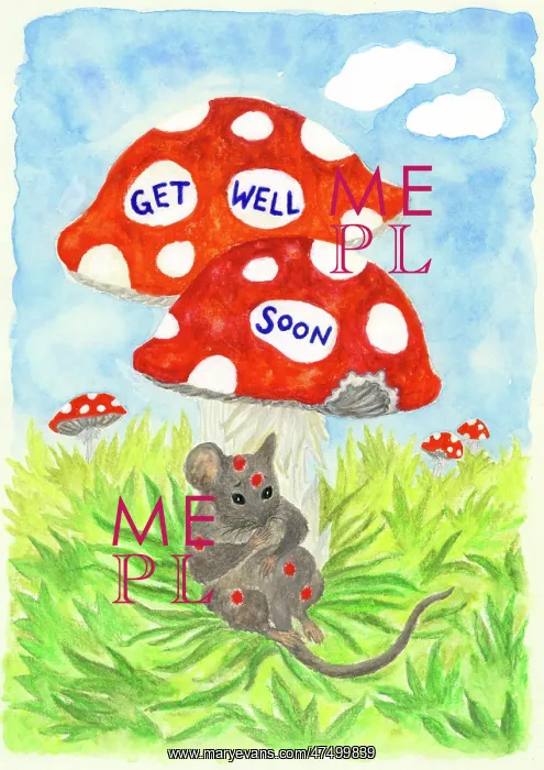 : Get Well Soon toadstools with a spotty mouse : Get Well Soon toadstools with a spotty mouse