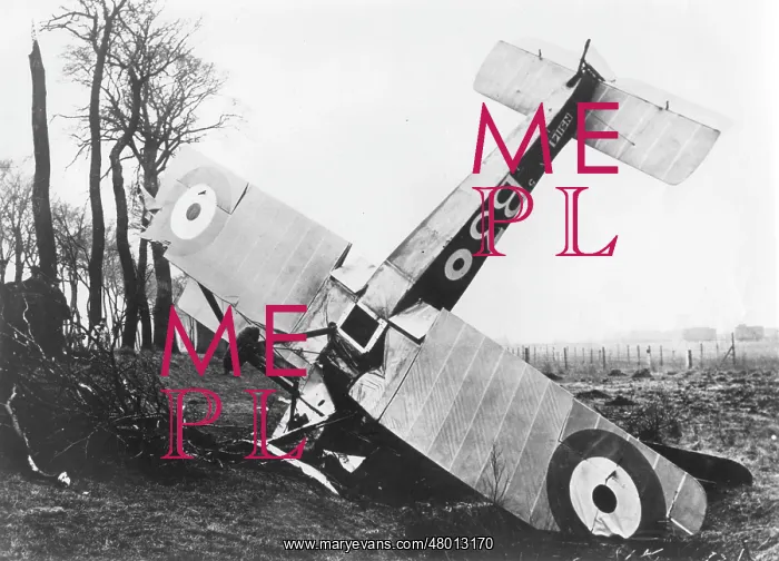 : Sopwith Strutter plane crashed in airfield, France, WW1 : Sopwith Strutter plane crashed in airfield, France, WW1