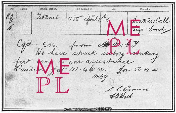 : SOS message from Titanic : SOS message from Titanic