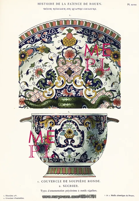 : Soup-tureen lid and sugar box, Rouen : Soup-tureen lid and sugar box, Rouen