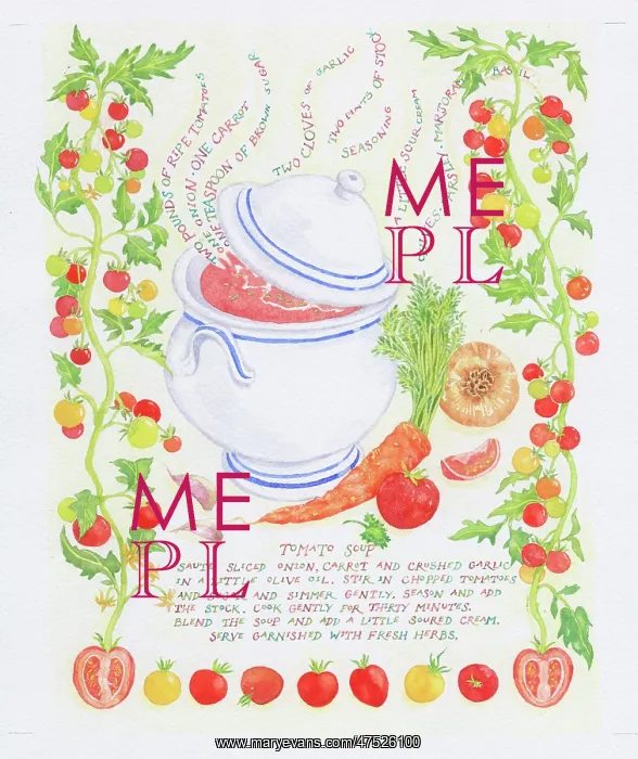 : Soup tureen with tomatoes, carrot, onion etc : Soup tureen with tomatoes, carrot, onion etc