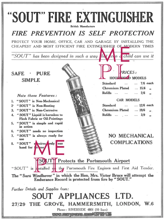 : Sout Fire Extinguishers 1932 : Sout Fire Extinguishers 1932