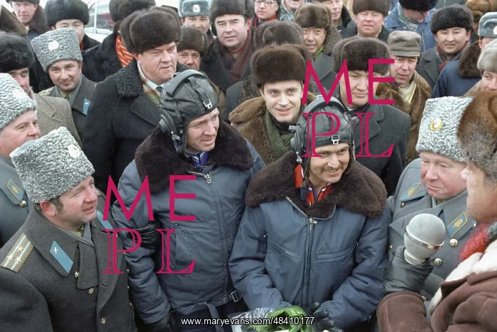 : Soviet cosmonauts Lebedev and Berezovoy landing : Soviet cosmonauts Lebedev and Berezovoy landing