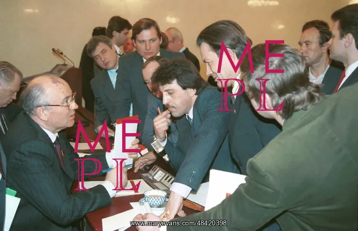 : Soviet leader Mikhail Gorbachev meets miners, 1990 : Soviet leader Mikhail Gorbachev meets miners, 1990