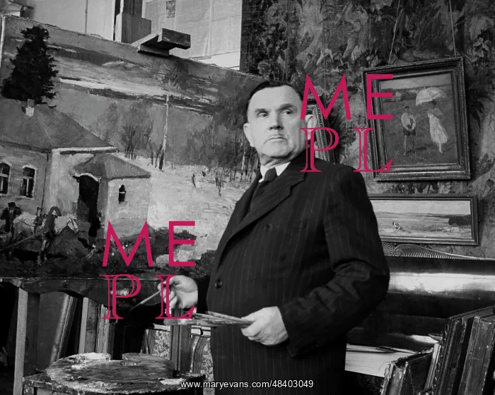 : Soviet painter Sergei Gerasimov in his studio, 1962 : Soviet painter Sergei Gerasimov in his studio, 1962