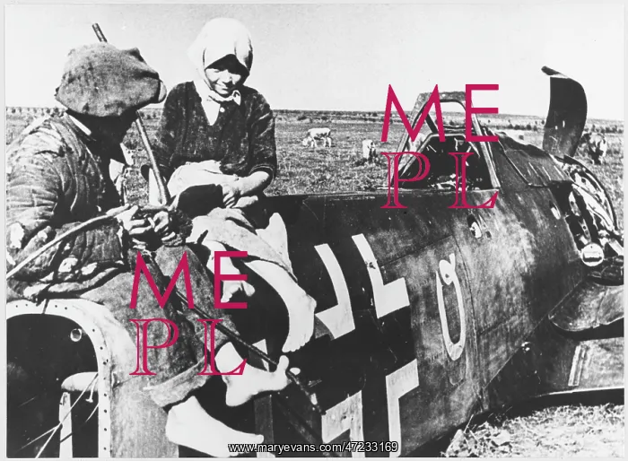 : Soviet peasants with shot-down Messerschmitt : Soviet peasants with shot-down Messerschmitt