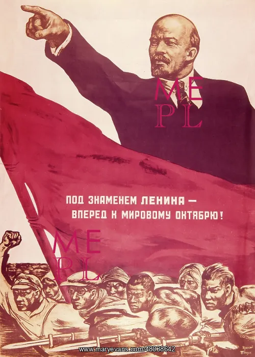 : Soviet poster, Lenin points the way forward : Soviet poster, Lenin points the way forward