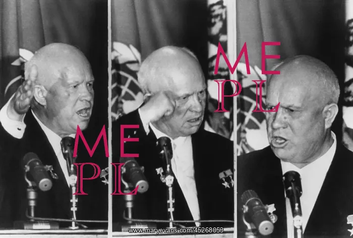 : Soviet Premier Nikita Khrushchev gestures as he : Soviet Premier Nikita Khrushchev gestures as he