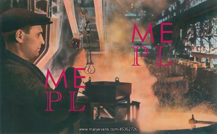 : Soviet Russian metalworker, supervising the pouring : Soviet Russian metalworker, supervising the pouring