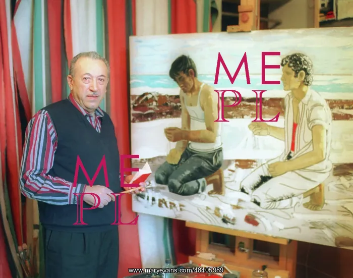 : Soviet and Russian painter Tahir Salahov in his studio, 1993 : Soviet and Russian painter Tahir Salahov in his studio, 1993