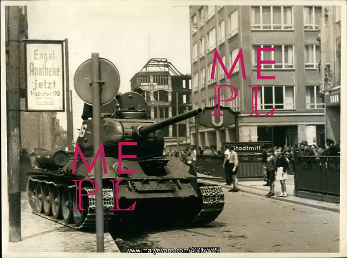 : Soviet Russian tank in East Berlin during uprising : Soviet Russian tank in East Berlin during uprising