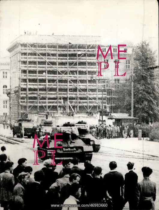 : Soviet Russian tanks in East Berlin during uprising : Soviet Russian tanks in East Berlin during uprising