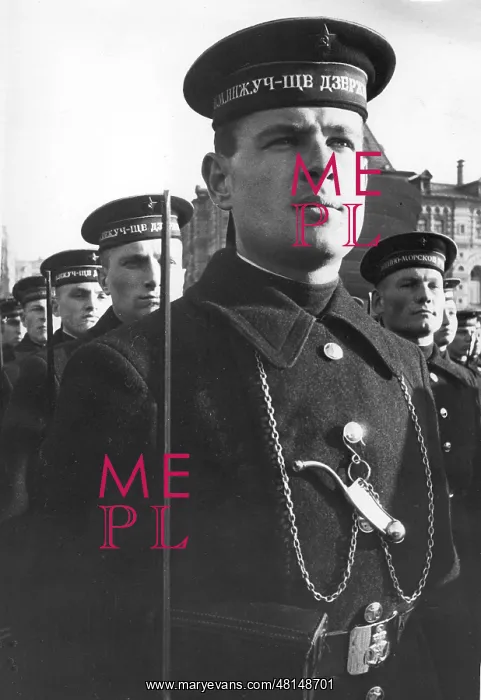 : Soviet sailors during the parade for the anniversary of the : Soviet sailors during the parade for the anniversary of the