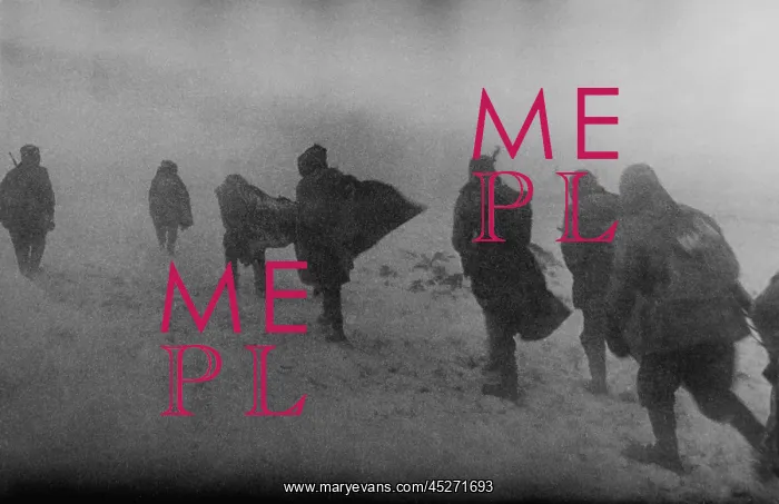 : Soviet soldiers marching in blowing snow in 1944 : Soviet soldiers marching in blowing snow in 1944