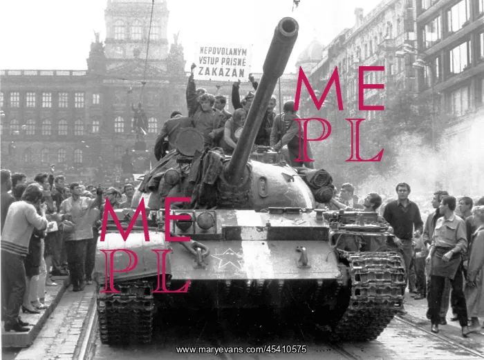 : Soviet tank - Wenceslas Square - Prague - protest - banner : Soviet tank - Wenceslas Square - Prague - protest - banner