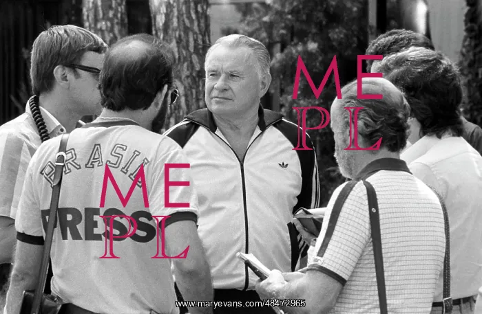 : Soviet team coach Beskov talks to reporters after : Soviet team coach Beskov talks to reporters after