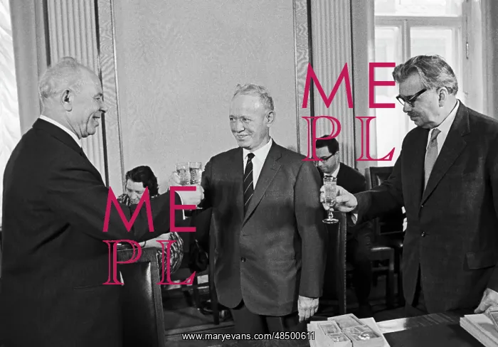 : Soviet writers Mikhail Sholokhov and Leonid Leonov : Soviet writers Mikhail Sholokhov and Leonid Leonov