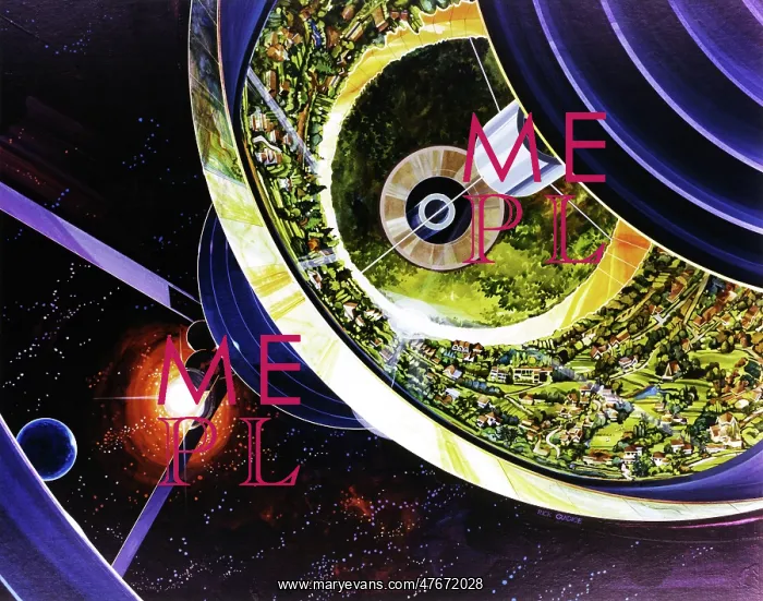 : Space Colony Poster, 1970s : Space Colony Poster, 1970s