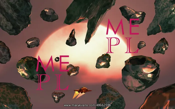  : A spacecraft flying through an asteroid field