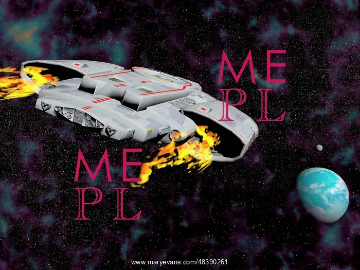 : Spaceship with afterburners engaged as it approaches planet : Spaceship with afterburners engaged as it approaches planet