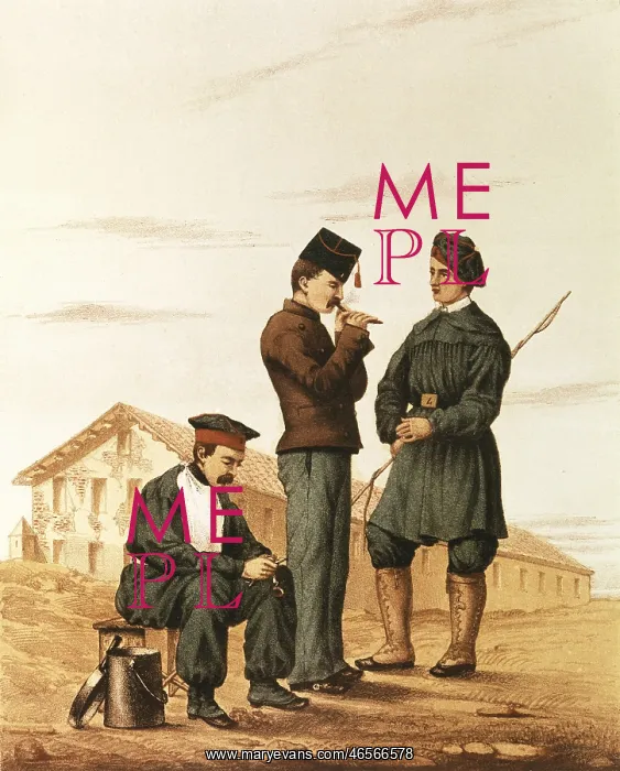 : Spain (1853). Infantry soldiers and mess assistent : Spain (1853). Infantry soldiers and mess assistent