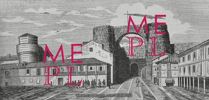 : Spain, Avila. Gate of St Vincent. Engraving, 19th century : Spain, Avila. Gate of St Vincent. Engraving, 19th century
