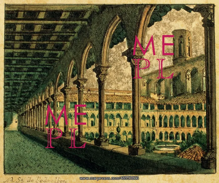  : Spain. Barcelona. Monastery of Pedralbes. Cloister. Drawing