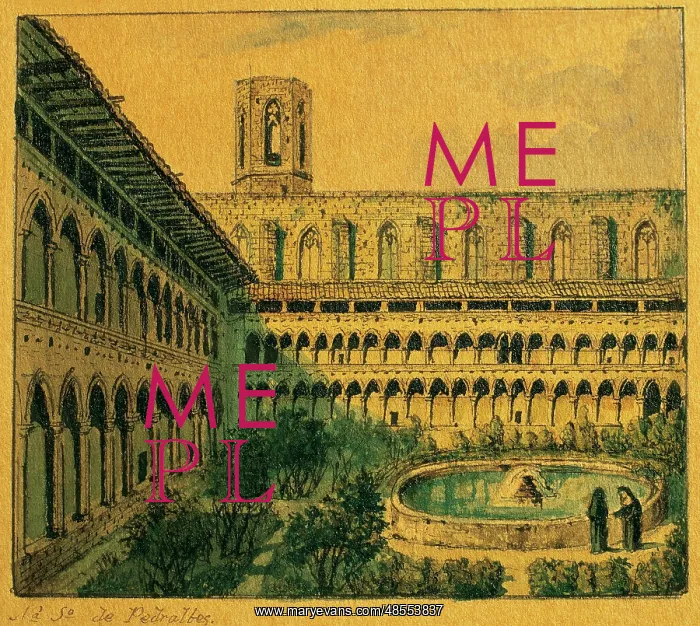 : Spain. Barcelona. Monastery of Pedralbes. Cloister. Drawing : Spain. Barcelona. Monastery of Pedralbes. Cloister. Drawing