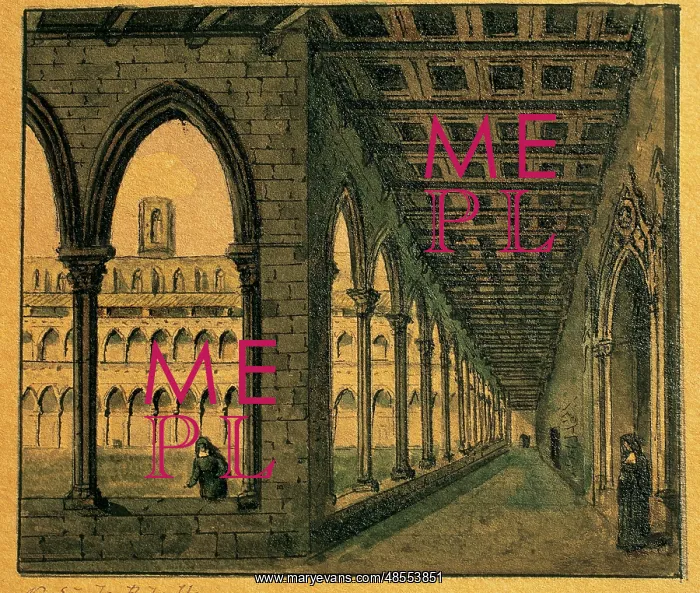 : Spain. Barcelona. Monastery of Pedralbes. Cloister. Drawing : Spain. Barcelona. Monastery of Pedralbes. Cloister. Drawing
