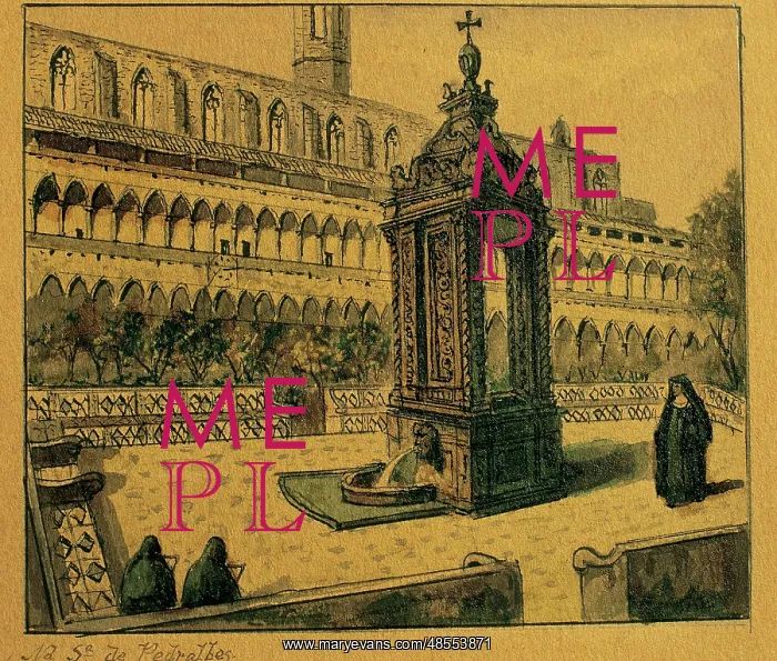 : Spain. Barcelona. Monastery of Pedralbes. Cloister. Drawing : Spain. Barcelona. Monastery of Pedralbes. Cloister. Drawing