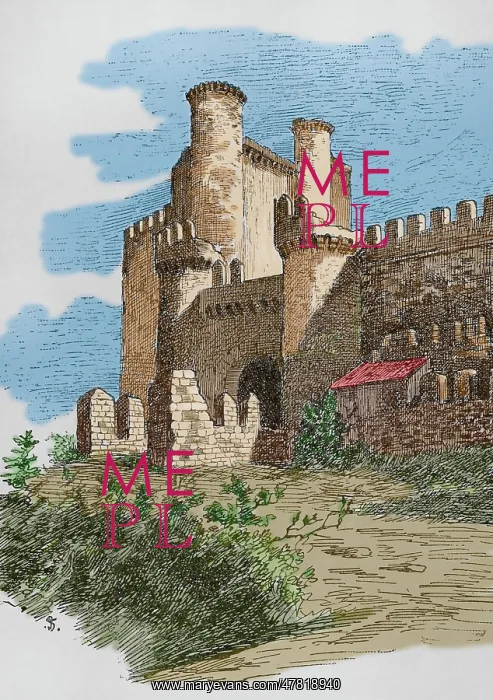 : Spain, Ponferrada. Templar castle. Engraving : Spain, Ponferrada. Templar castle. Engraving