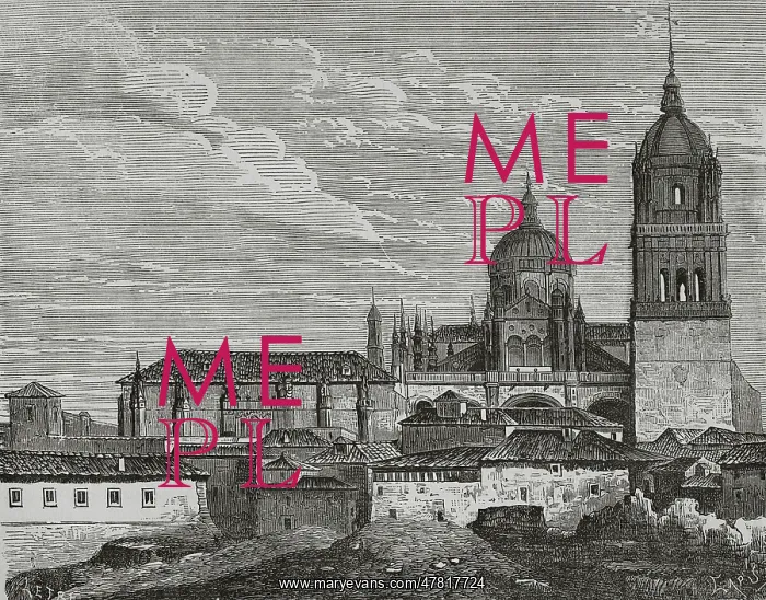 : Spain, Salamanca. The New Cathedral. Illustration by Letre : Spain, Salamanca. The New Cathedral. Illustration by Letre