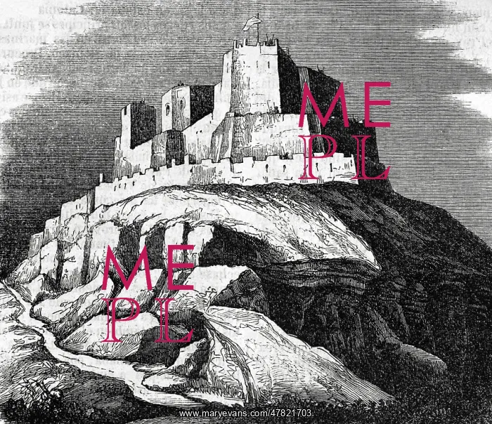 : Spain. Templar Castle of Monzon. Engraving, 19th century : Spain. Templar Castle of Monzon. Engraving, 19th century