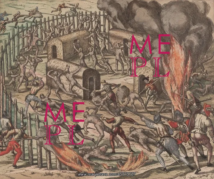 : Spaniards attack a native American settlement : Spaniards attack a native American settlement