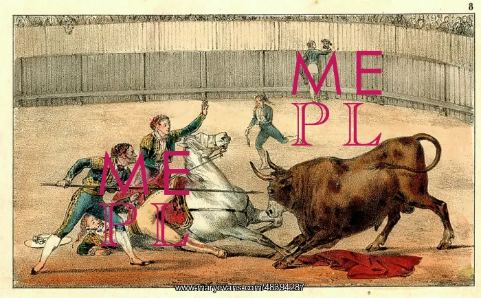 : Spanish bullfighting - the picador falls : Spanish bullfighting - the picador falls