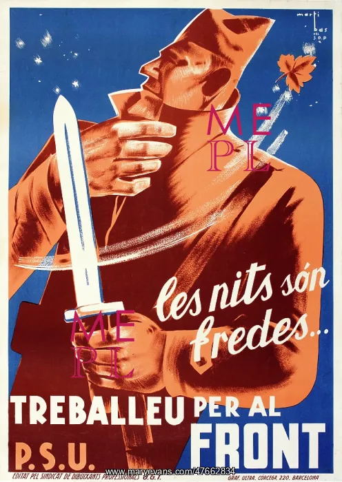 : Spanish Civil War poster, The nights are cold, work for the : Spanish Civil War poster, The nights are cold, work for the