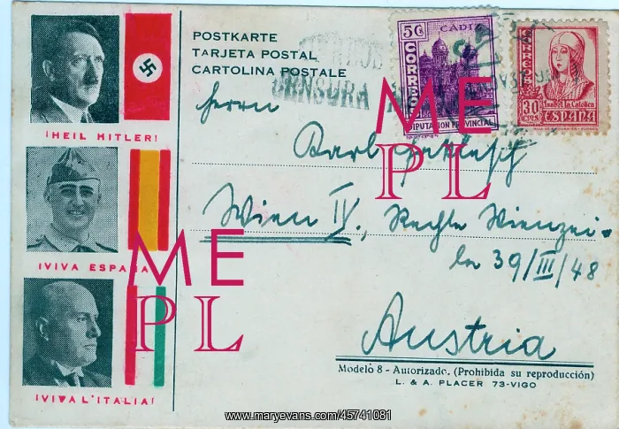 : Spanish propaganda showing Hitler, Franco & Mussolini : Spanish propaganda showing Hitler, Franco & Mussolini