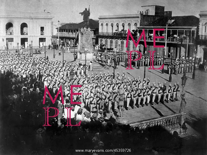 : Spanish troops leaving Mayagues, to engage the American : Spanish troops leaving Mayagues, to engage the American
