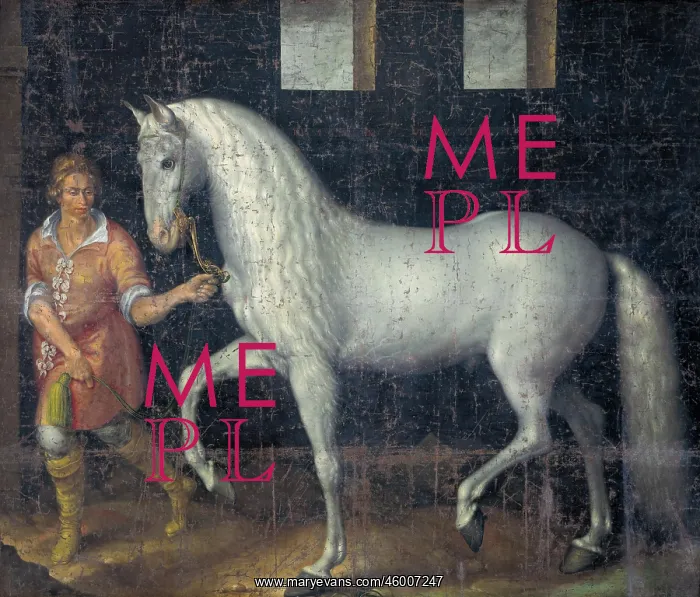 : Spanish war horse with groom : Spanish war horse with groom