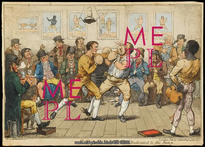  : Sparring. Two pugilists spar as a gathering of men enjoy the action