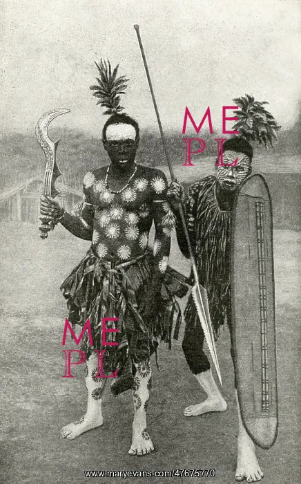 : Spearman and battle axeman, Belgian Congo, Central Africa : Spearman and battle axeman, Belgian Congo, Central Africa
