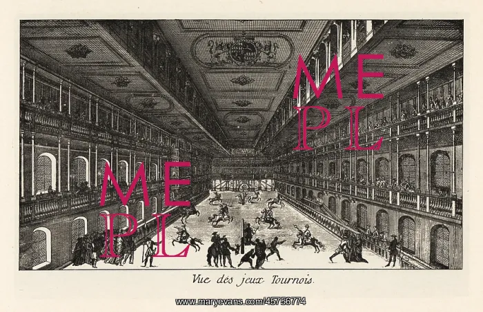 : Spectators watching jousting games in an arena, 18th century : Spectators watching jousting games in an arena, 18th century