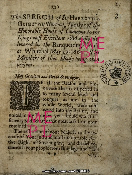 : Speech of Harbottle Grimston : Speech of Harbottle Grimston