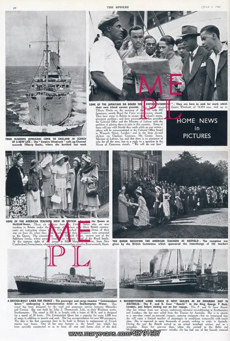 : The Sphere magazine featuring Empire Windrush arrivals : The Sphere magazine featuring Empire Windrush arrivals