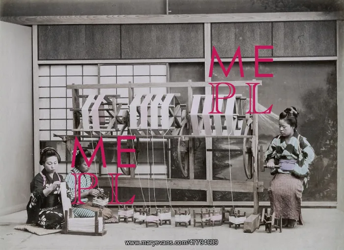  : Spinning silk threads, Japan