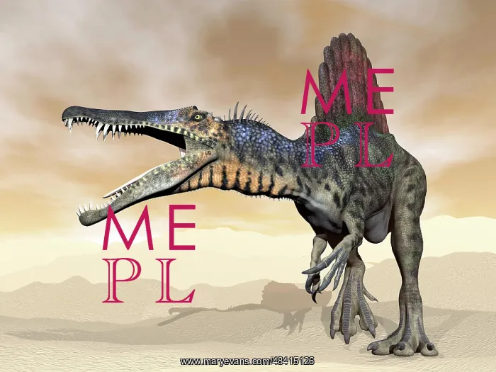 : Spinosaurus dinosaur roaring in the desert : Spinosaurus dinosaur roaring in the desert